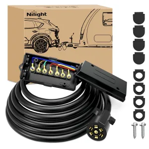 12 Feet Heavy Duty 7 Way Inline Trailer Plug with 7 Gang Junction Box