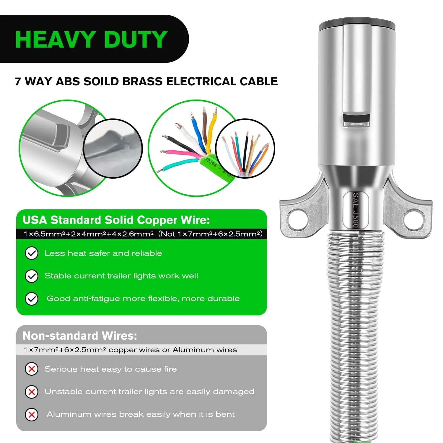 15ft 7 Way to 6 Way Trailer Plug Adapter