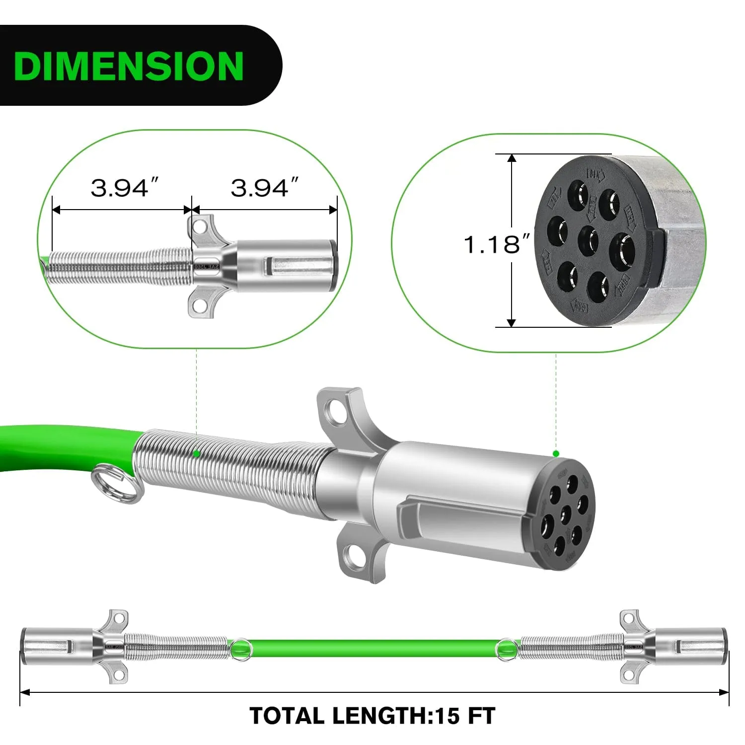 15ft 7 Way to 6 Way Trailer Plug Adapter