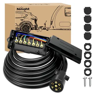 16 Feet Heavy Duty 7 Way Inline Trailer Plug with 7 Gang Junction Box