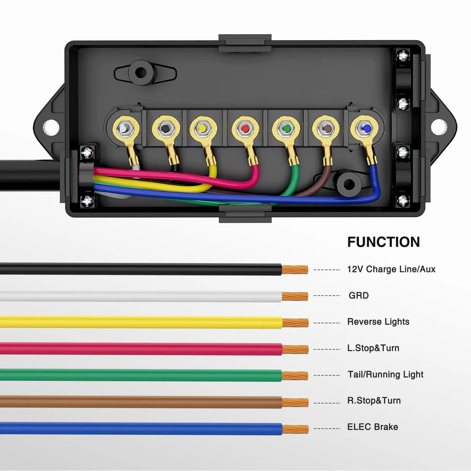 16 Feet Heavy Duty 7 Way Inline Trailer Plug with 7 Gang Junction Box