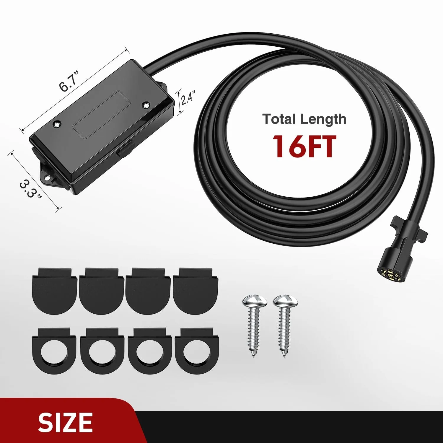 16 Feet Heavy Duty 7 Way Inline Trailer Plug with 7 Gang Junction Box