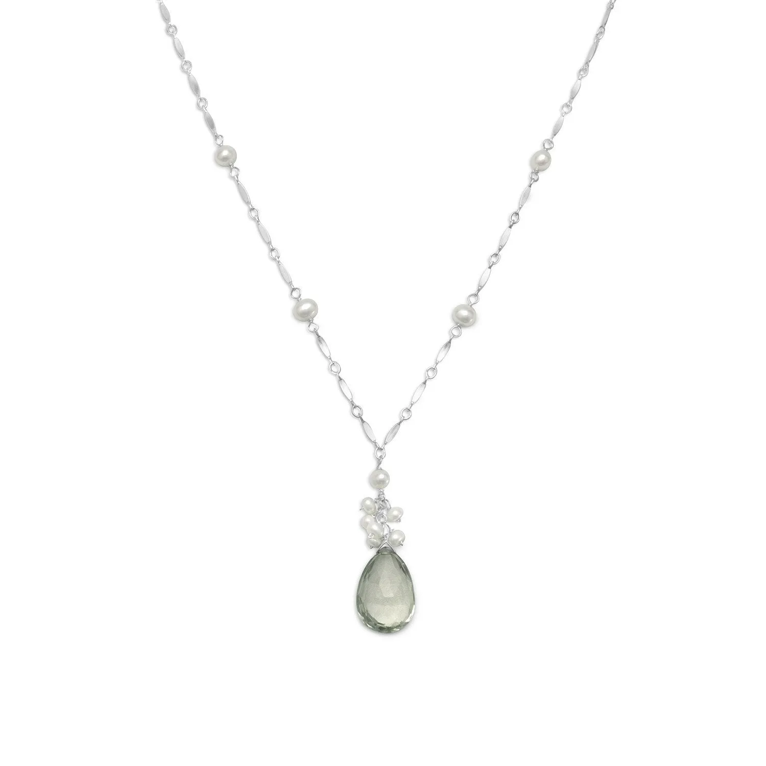16" 2" Extension Prasiolite and Cultured Freshwater Pearl Necklace