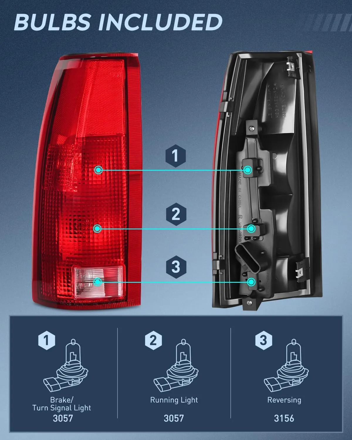 1998-1999 Chevy GMC C/K1500 2500 3500 1992-1999 Yukon Suburban Blazer 1995-2000 Tahoe 1999-2000 Cadillac Tail light Assembly Rear Lamp Replacement w/Bulbs and Harness Driver Side