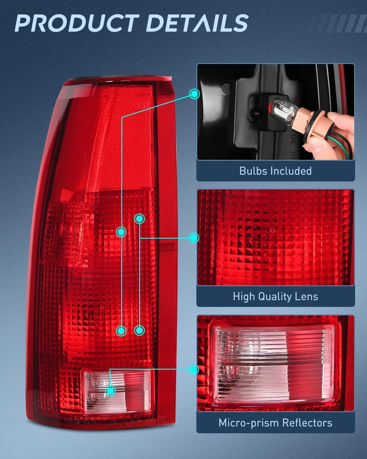 1998-1999 Chevy GMC C/K1500 2500 3500 1992-1999 Yukon Suburban Blazer 1995-2000 Tahoe 1999-2000 Cadillac Tail light Assembly Rear Lamp Replacement w/Bulbs and Harness Driver Side