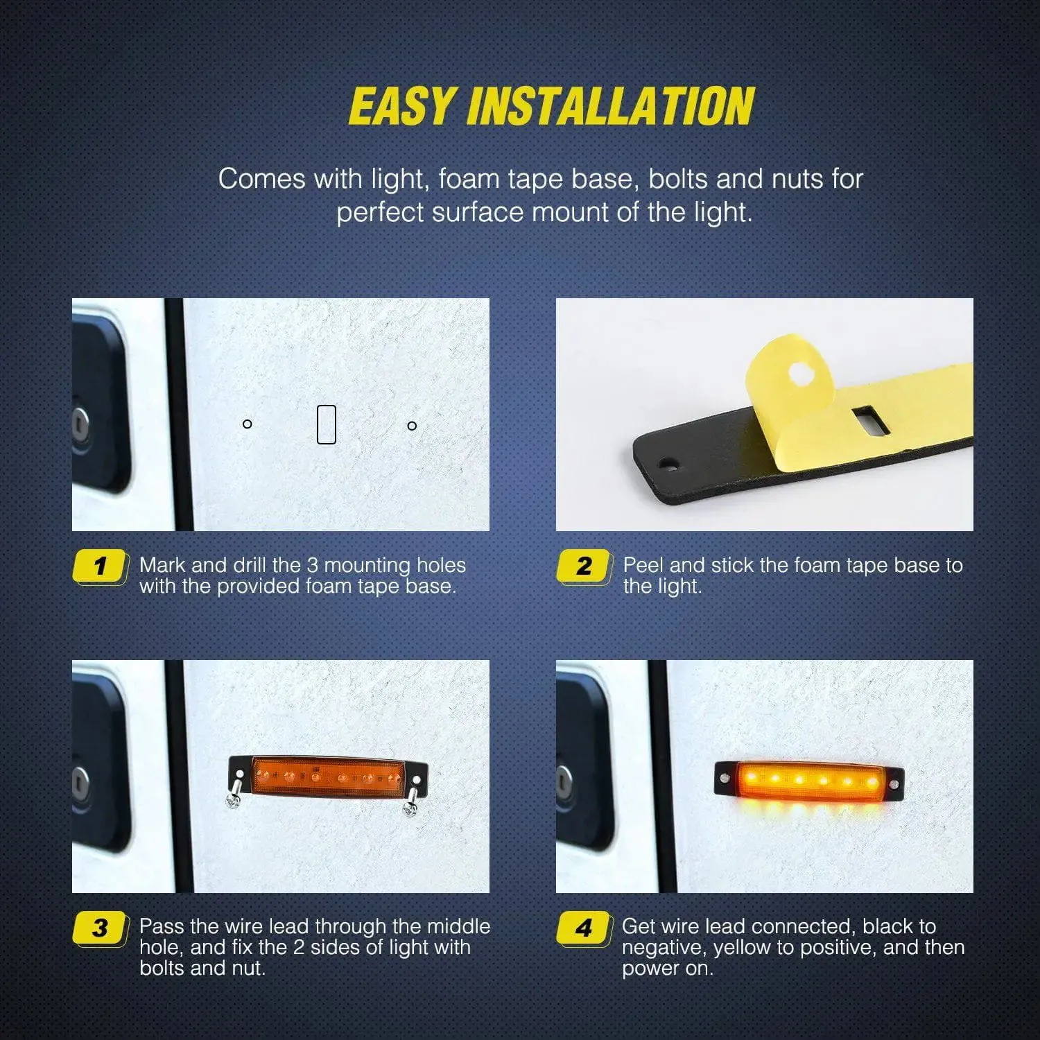 3.8 Inch 6 LEDs Amber Side Marker Lights (10 Pcs)
