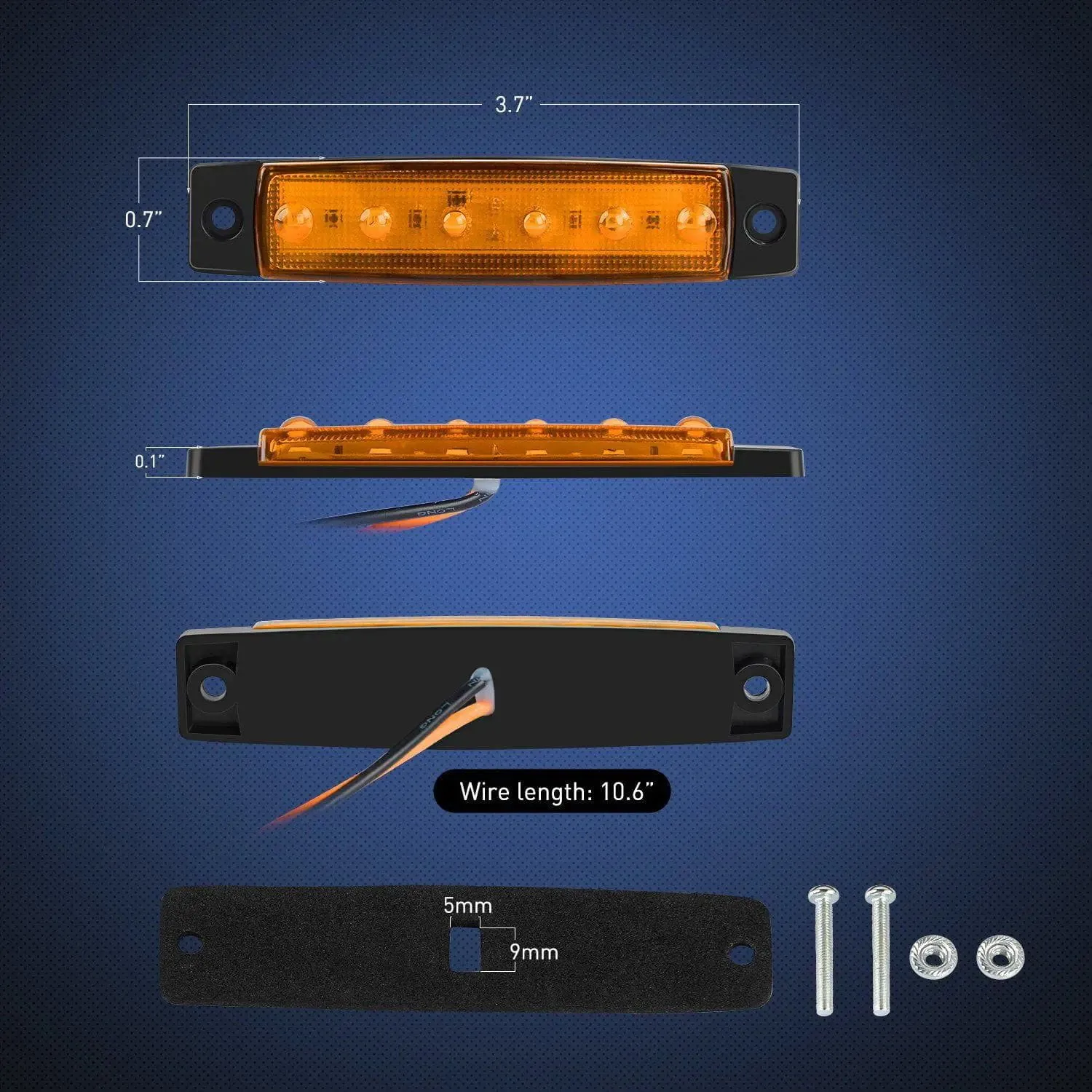 3.8 Inch 6 LEDs Amber Side Marker Lights (10 Pcs)