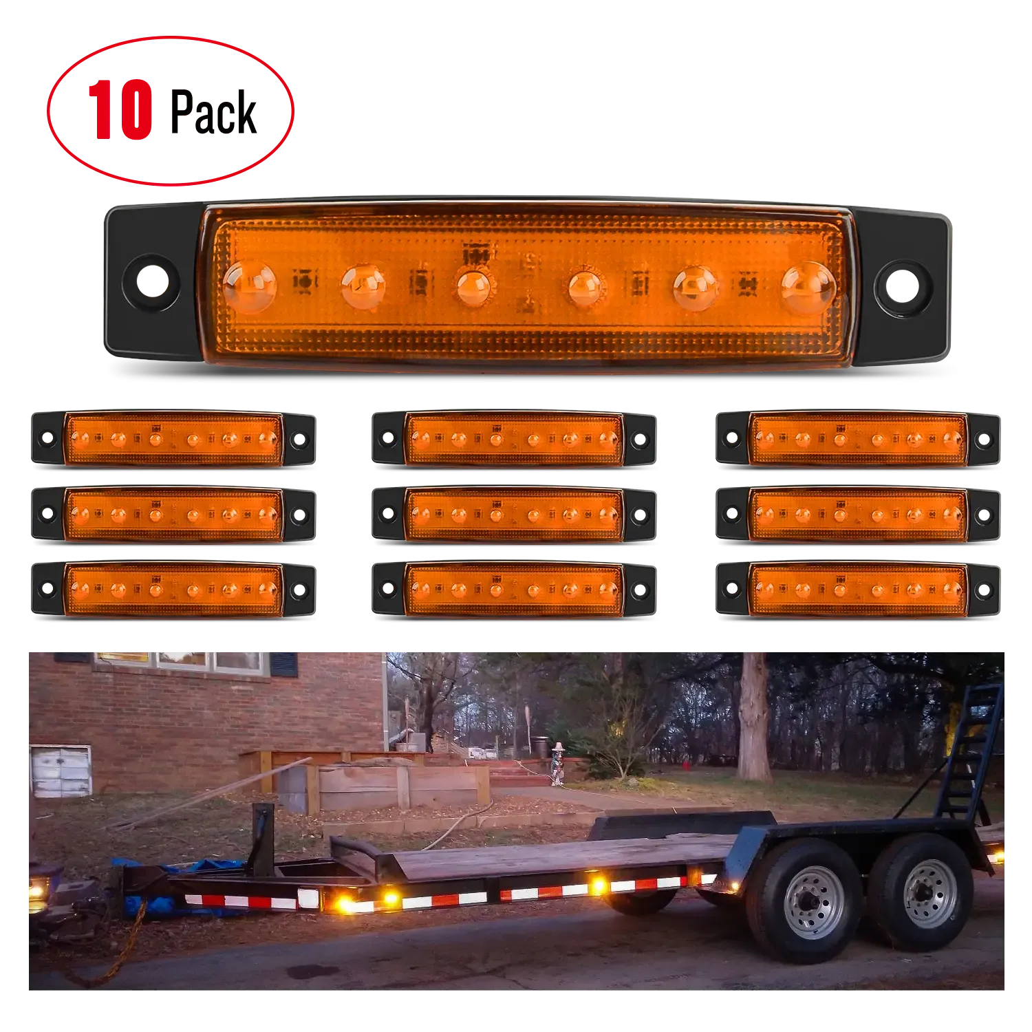 3.8 Inch 6 LEDs Amber Side Marker Lights (10 Pcs)