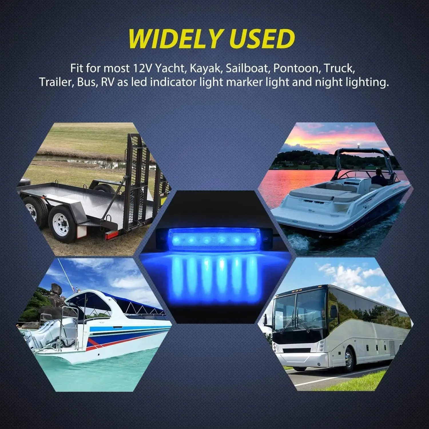 3.8 Inch 6 LEDs Blue Side Marker Lights (10 Pcs)