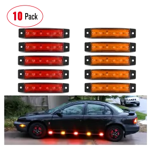 3.8 Inch 6 LEDs Red Amber Side Marker Lights (10 Pcs)