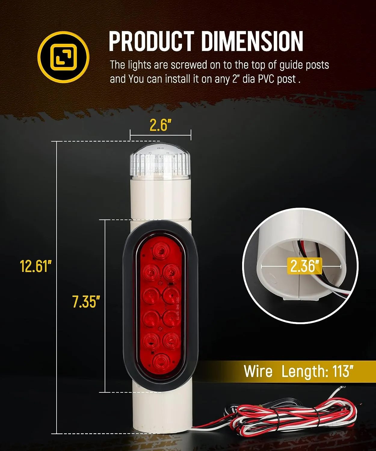 Partsam 2pcs Boat Trailer Guide on Post Pipe Light Set, IP67 Waterproof Boat Trailer Guide Pole Lights, Boat Trailer Turn Signal Brake Tail Lights 12V